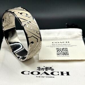 Coach Signature C White Enamel Wide Slip-On Bangle Bracelet Retired